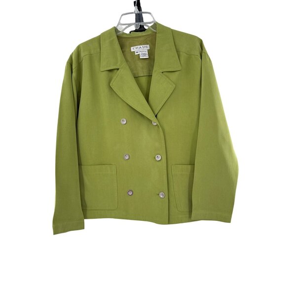 Chaus Petite M Lime Green Double-Breasted Tencel Lyocell Jacket - Picture 1 of 7